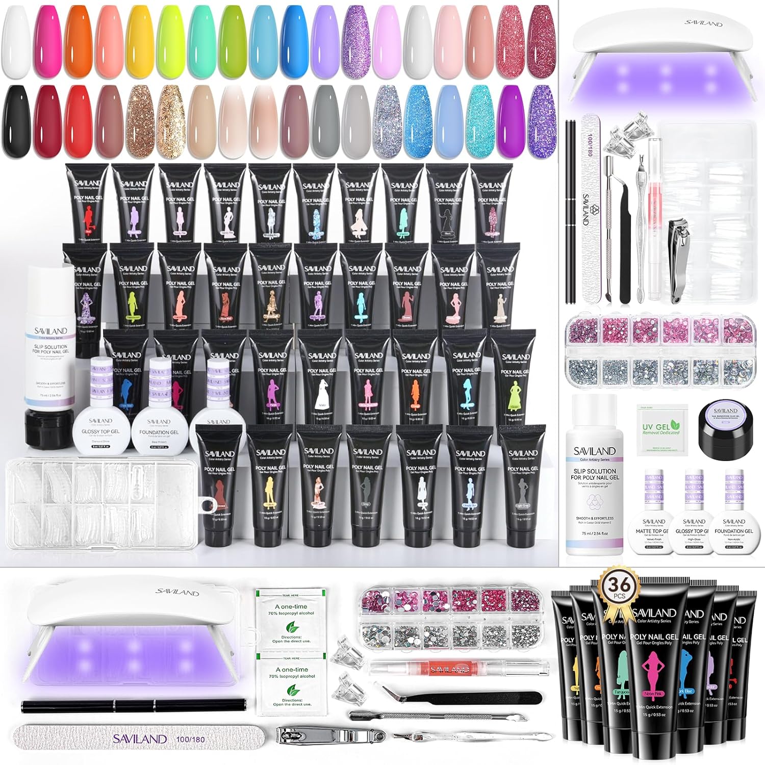 Saviland 36 colors poly gel nail starter kit front view