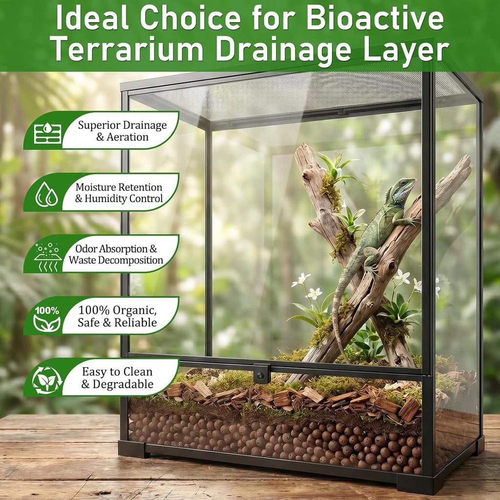 Riare organic clay balls displayed in reptile terrarium setup