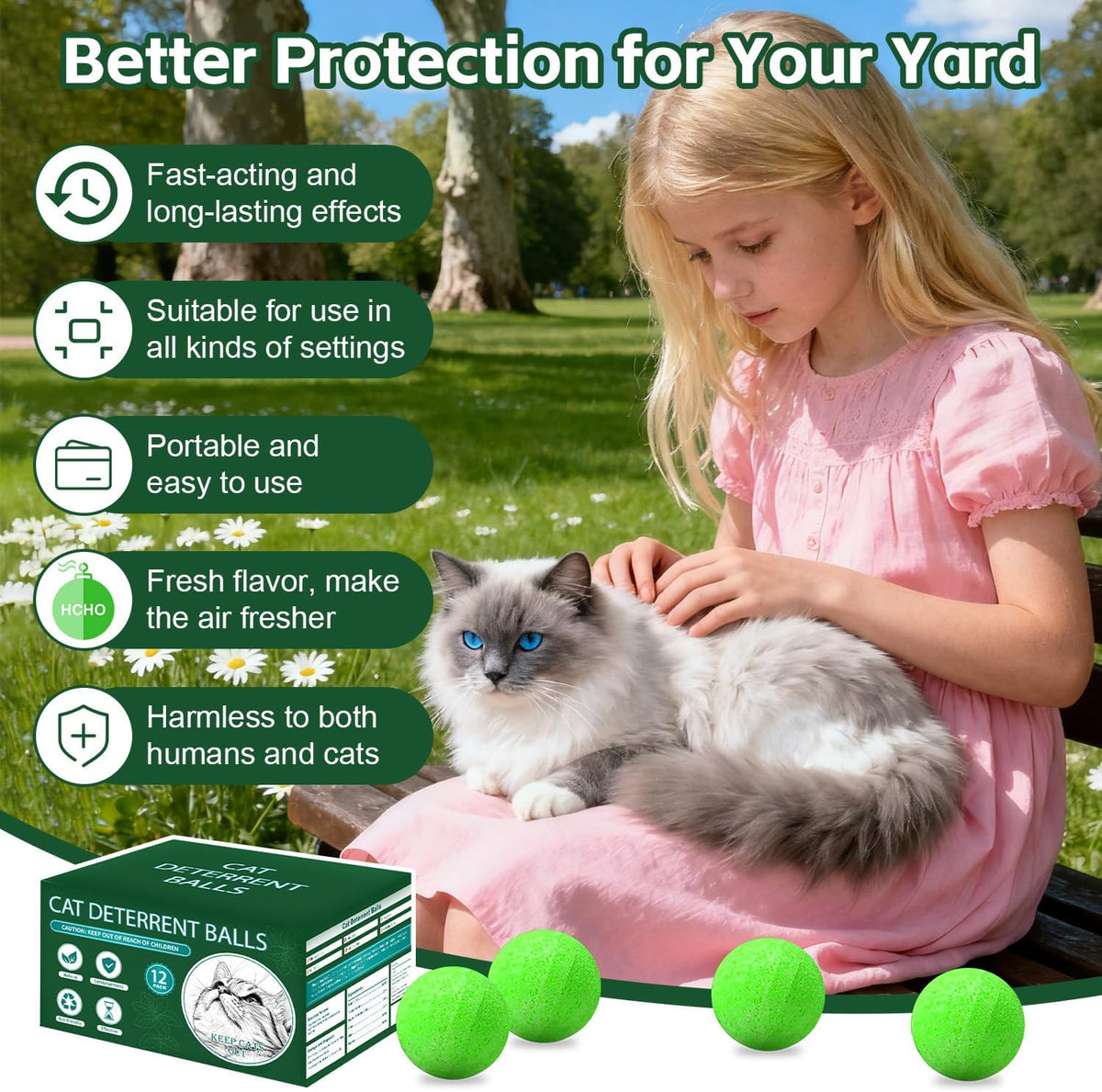 Close up of Ialterll cat repellent ball and mesh packaging