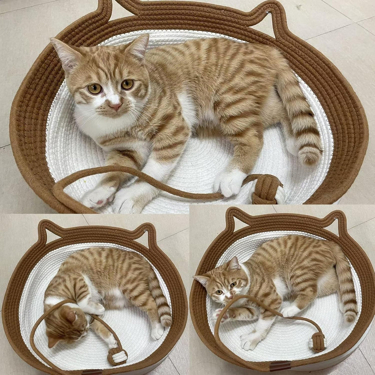 Pureadee handwoven round cat basket with cushion