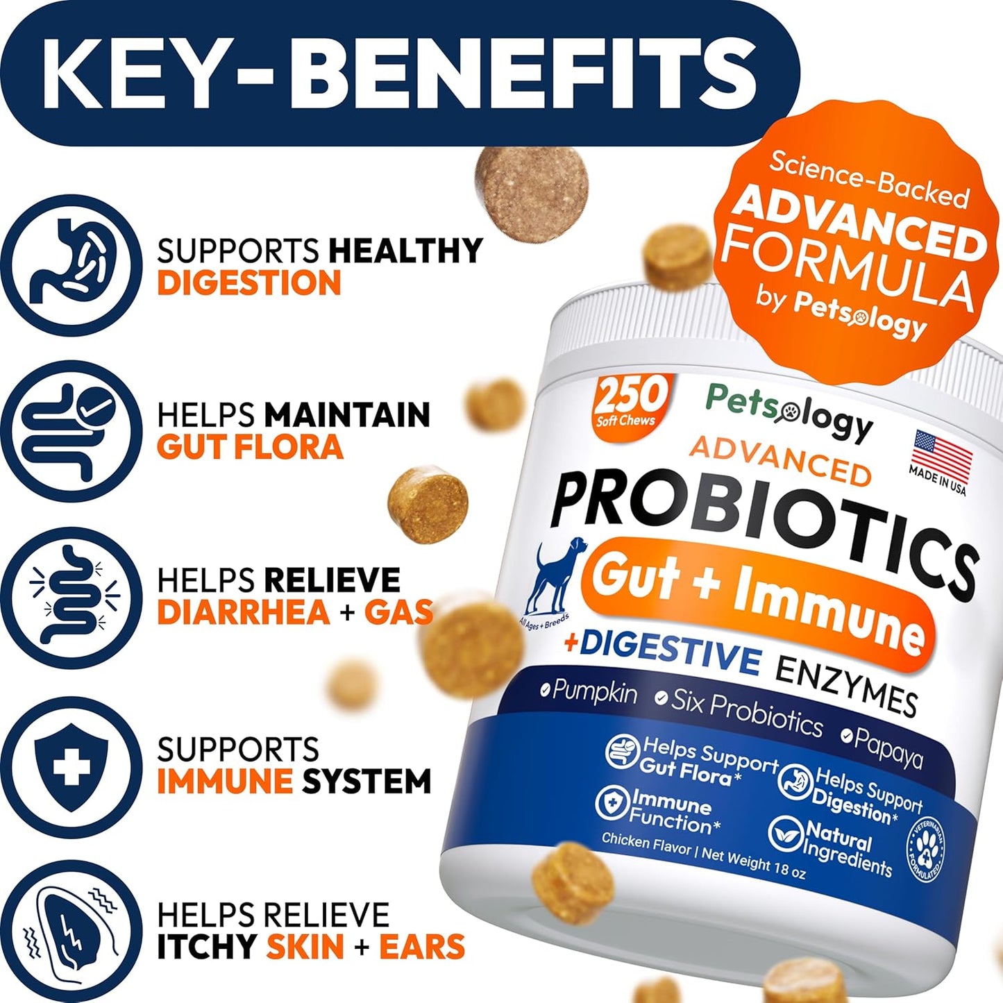 Side view of Petsology digestive enzymes for dogs