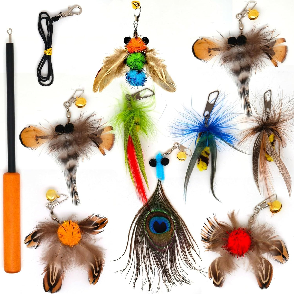 miwoowim Cat Toys Interactive for Indoor Cats, 2PCS Ultra-Long Teaser(50"+38")+9PCS Da Bird Feather Refills, Fishing Pole Toy,Retractable Cat Wand Toy and Feather Toys Refills Attachment Replacement - Image 11