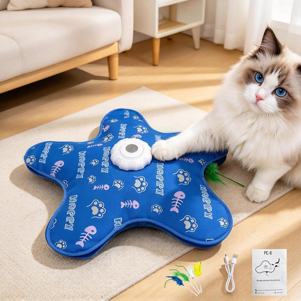 Rechargeable Automatic Cat Toy, 3-Mode Touch-Activated Interactive Toy with Random Motion, Concealed Feather & Squeaky Sound for Indoor Cats & Kittens (Blue) - Image 2