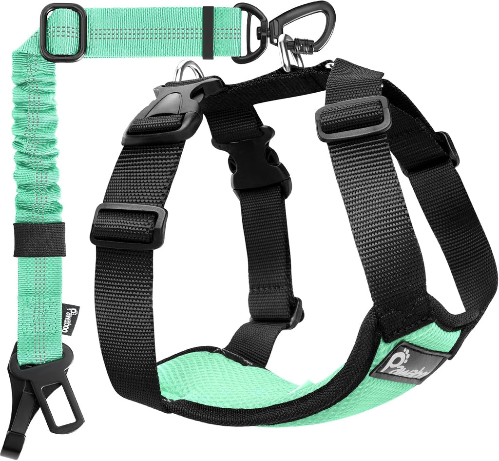Pawaboo Dog Seat Belt Harness for Car, Dog Car Harness Seatbelt with Double Clips, Adjustable Breathable Pet Vest & Dogs Safety Tether with Elastic Bungee for Small Medium Large Pet, L, Black - Image 10