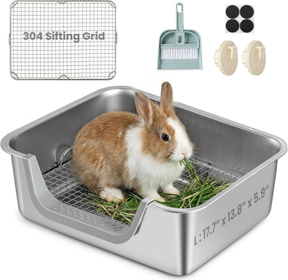 Clean stainless steel surface of the rabbit litter tray