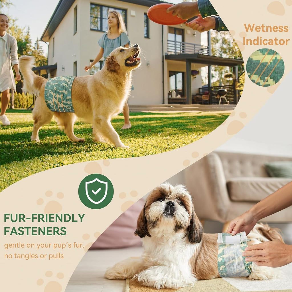 Lurkomemo pet diapers for male dogs showing the quick dry gel core technology simulation