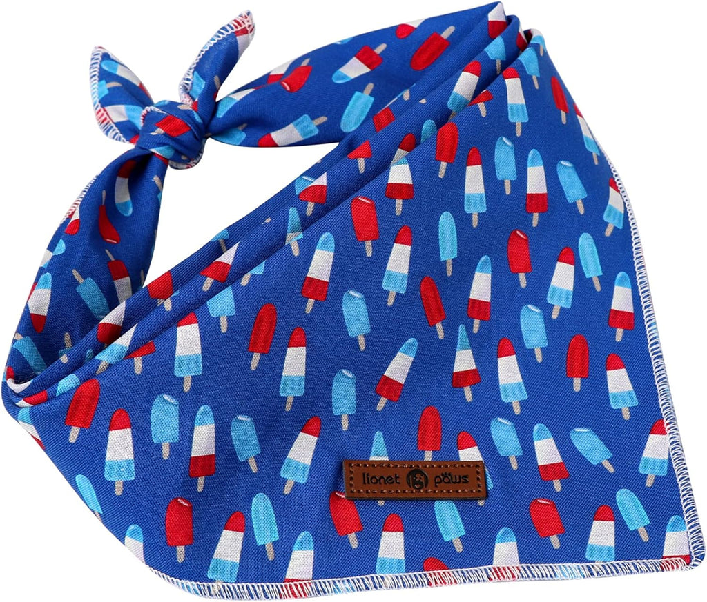Lionet Paws summer popsicle print pet bib folded nicely to demonstrate its adjustable sizing capability.