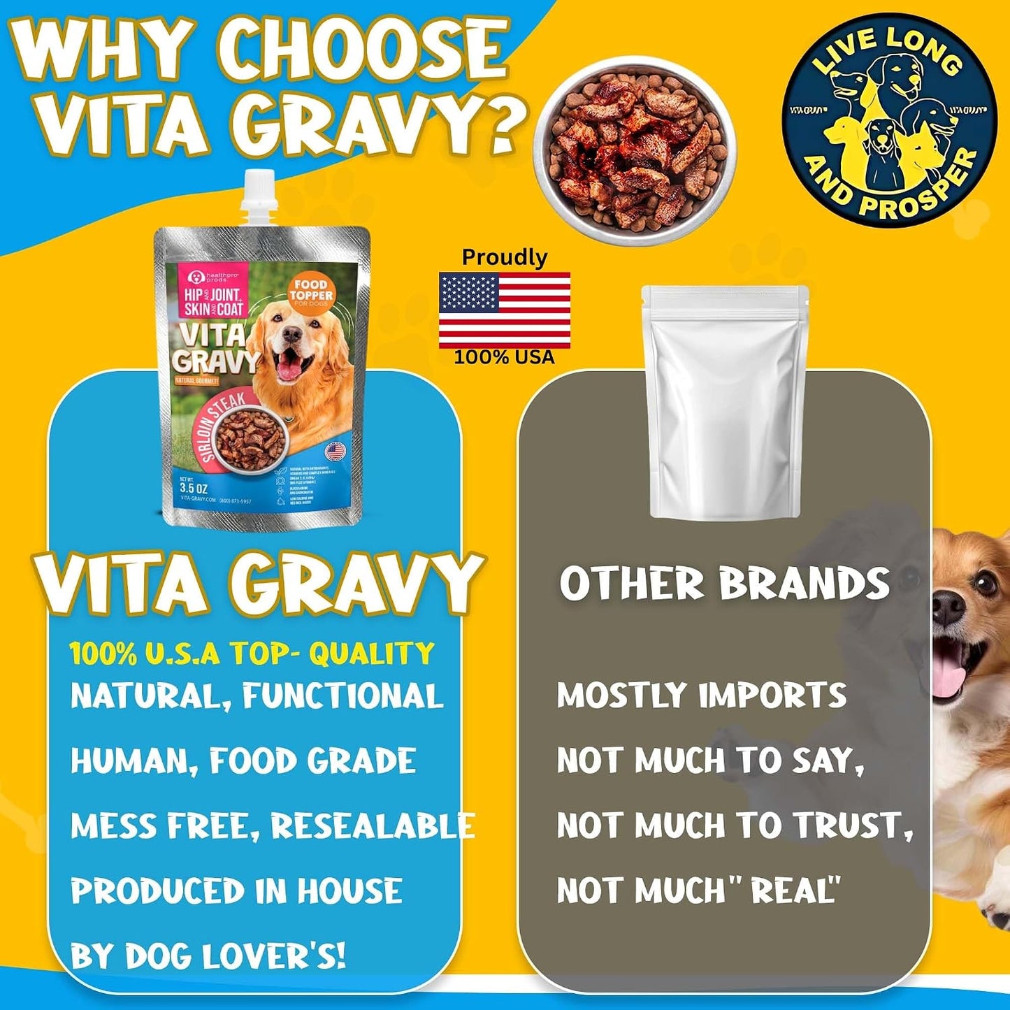 Healthpro Prods VitaGravy savory sirloin gravy pouch close up for picky eater dogs