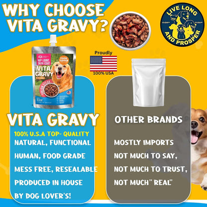 Healthpro Prods VitaGravy savory sirloin gravy pouch close up for picky eater dogs