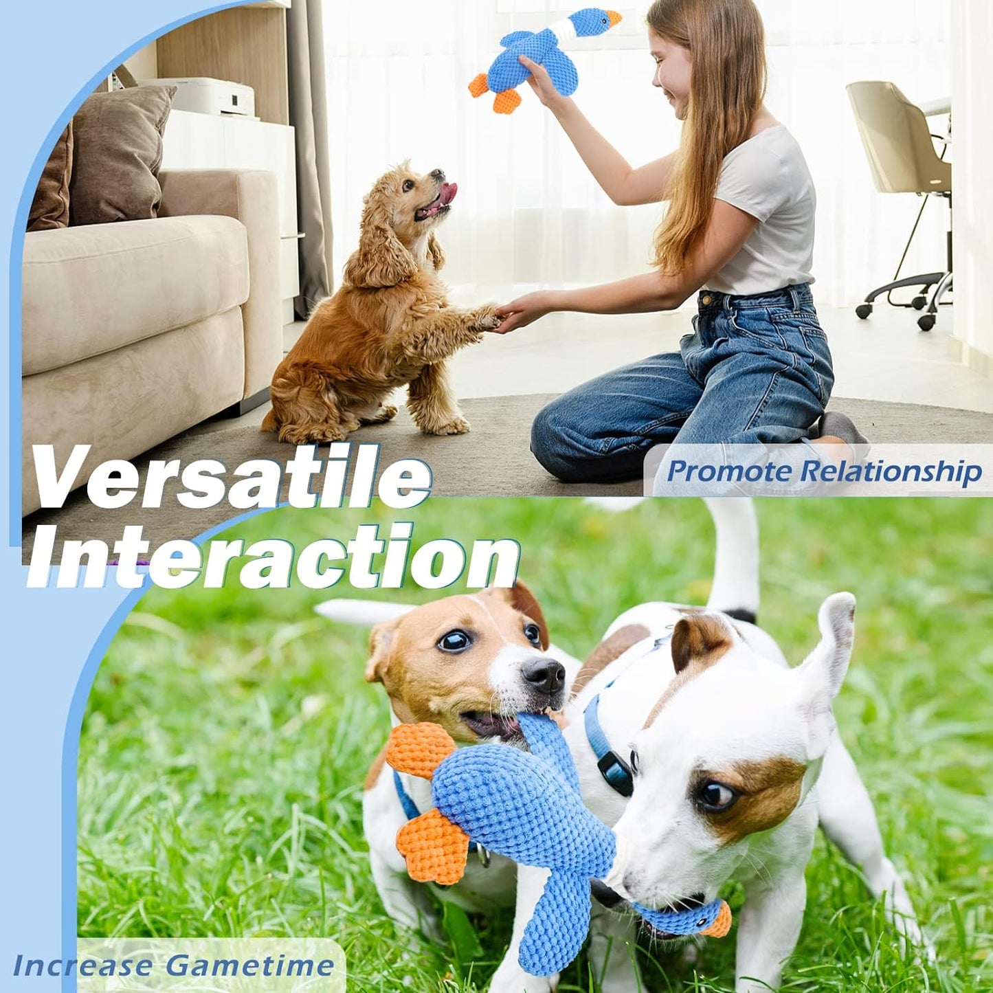 Puppy chewing on Vitscan plush goose toy for dental relief