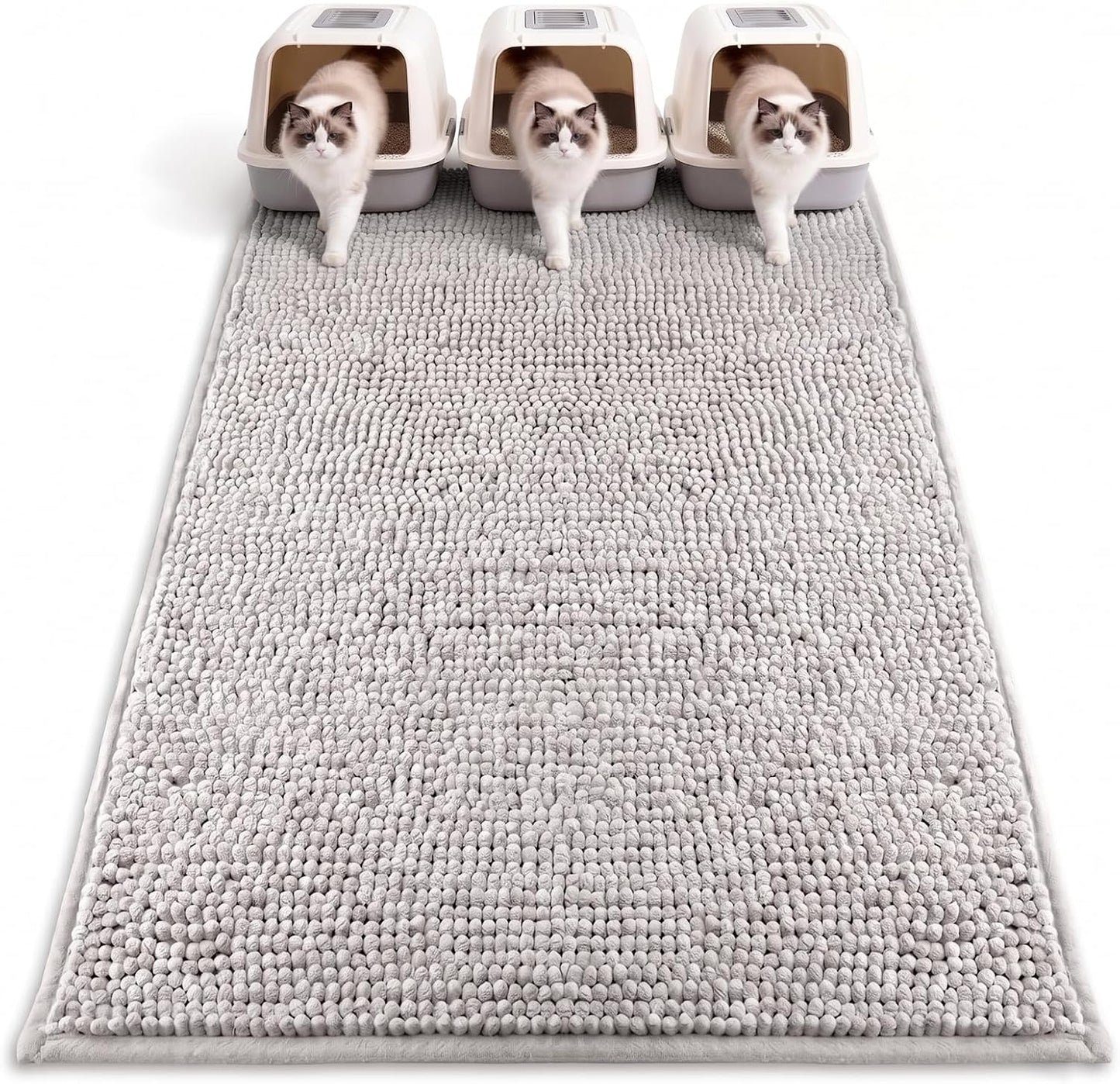 Pieviev Chenille Cat Litter Mat for Litter Box, 28"x22" Soft Ultra Absorbent Mat, Waterproof & Non-Slip, Easy to Clean Litter Trapping Mat for Indoor Cats, Gray - Image 9