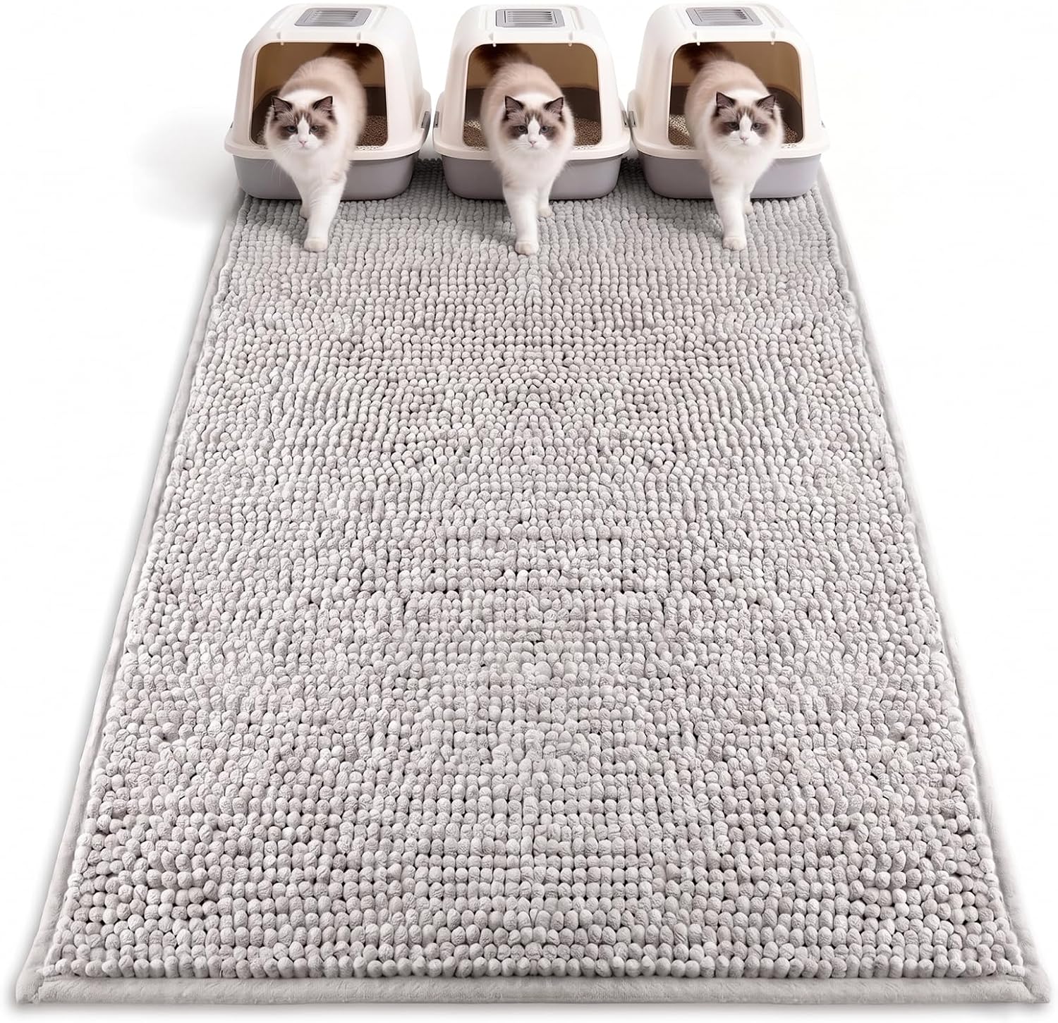 Pieviev Chenille Cat Litter Mat for Litter Box, 28"x22" Soft Ultra Absorbent Mat, Waterproof & Non-Slip, Easy to Clean Litter Trapping Mat for Indoor Cats, Gray - Image 9