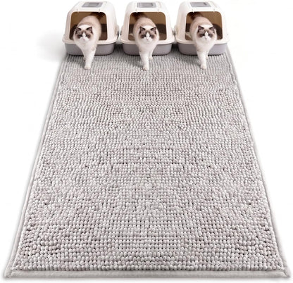 Pieviev Chenille Cat Litter Mat for Litter Box, 28"x22" Soft Ultra Absorbent Mat, Waterproof & Non-Slip, Easy to Clean Litter Trapping Mat for Indoor Cats, Gray - Image 9