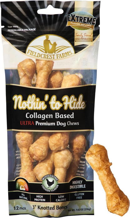 Fieldcrest Farms collagen based beef snack bones grouped together for small dogs
