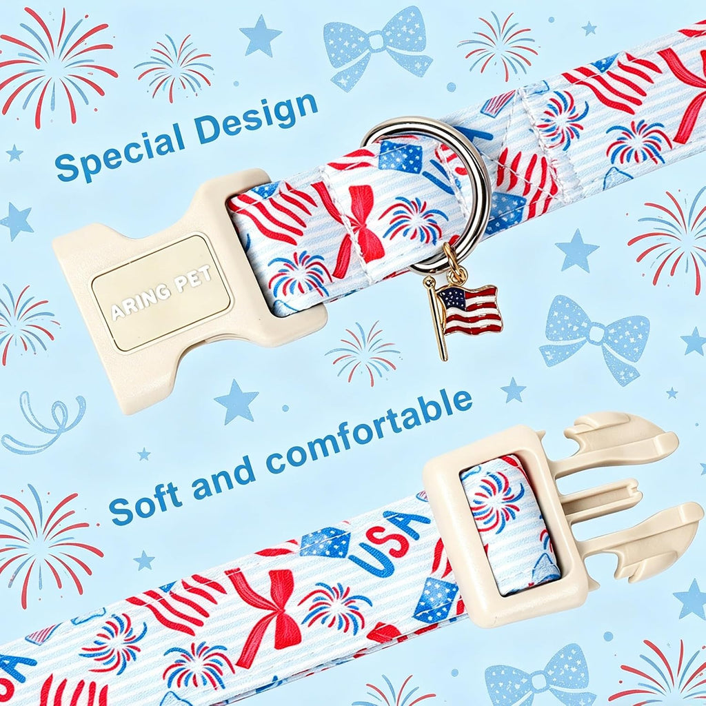 Close up of Aring Pet American flag pattern cotton material.