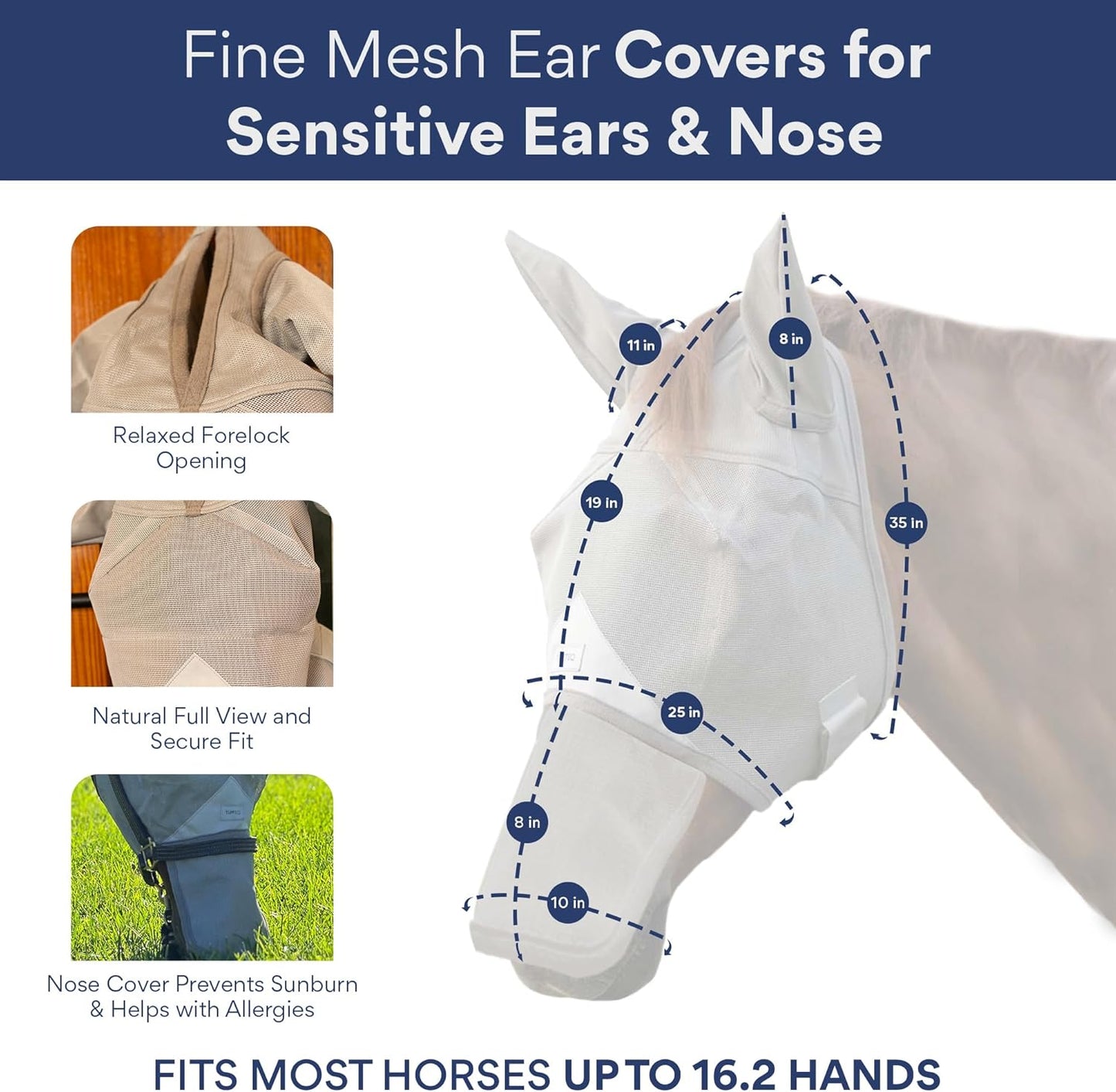 Side profile of Tuffteq equine fly mask showing visor coverage
