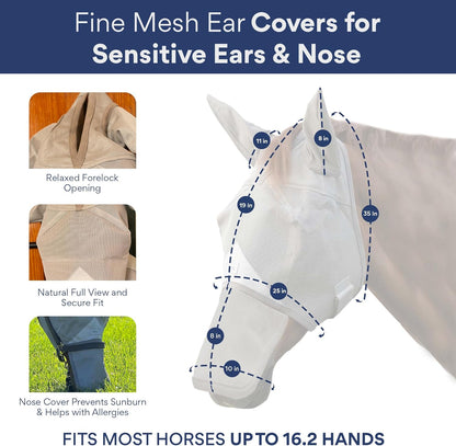 Side profile of Tuffteq equine fly mask showing visor coverage