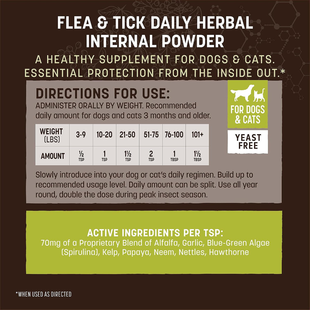 Yeast free internal flea and tick defense powder ingredients label view