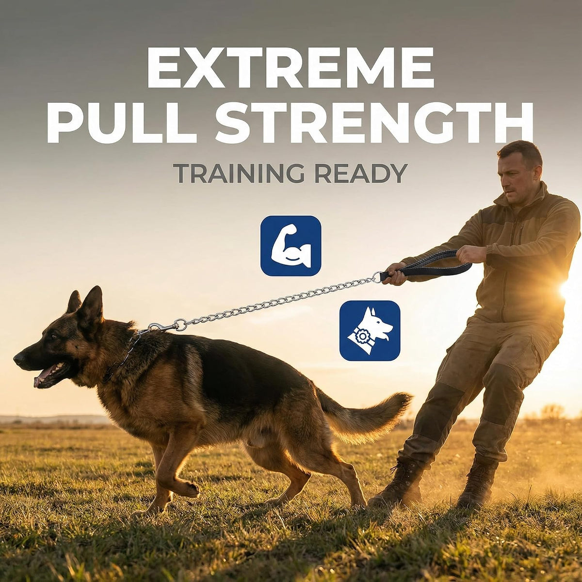 Ergonomic comfort handle of the CtopoGo dog chain preventing hand rope burn.