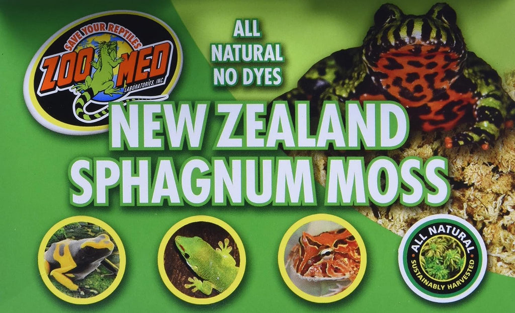 Zoo Med New Zealand Sphagnum Moss label details and size indicator