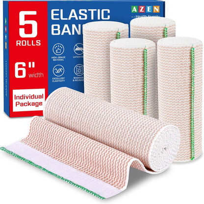 AZEN Premium 6 Inch Elastic Bandage Wrap front view compression support.