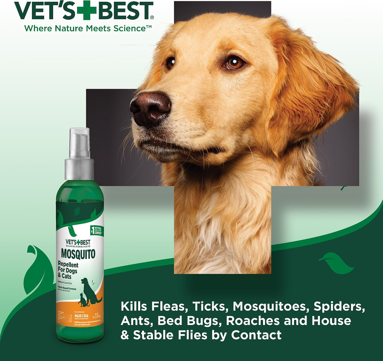 Lifestyle shot of Vet's Best mosquito repellent with pet accessories
