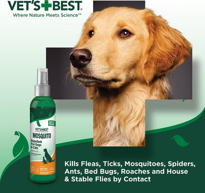 Lifestyle shot of Vet's Best mosquito repellent with pet accessories