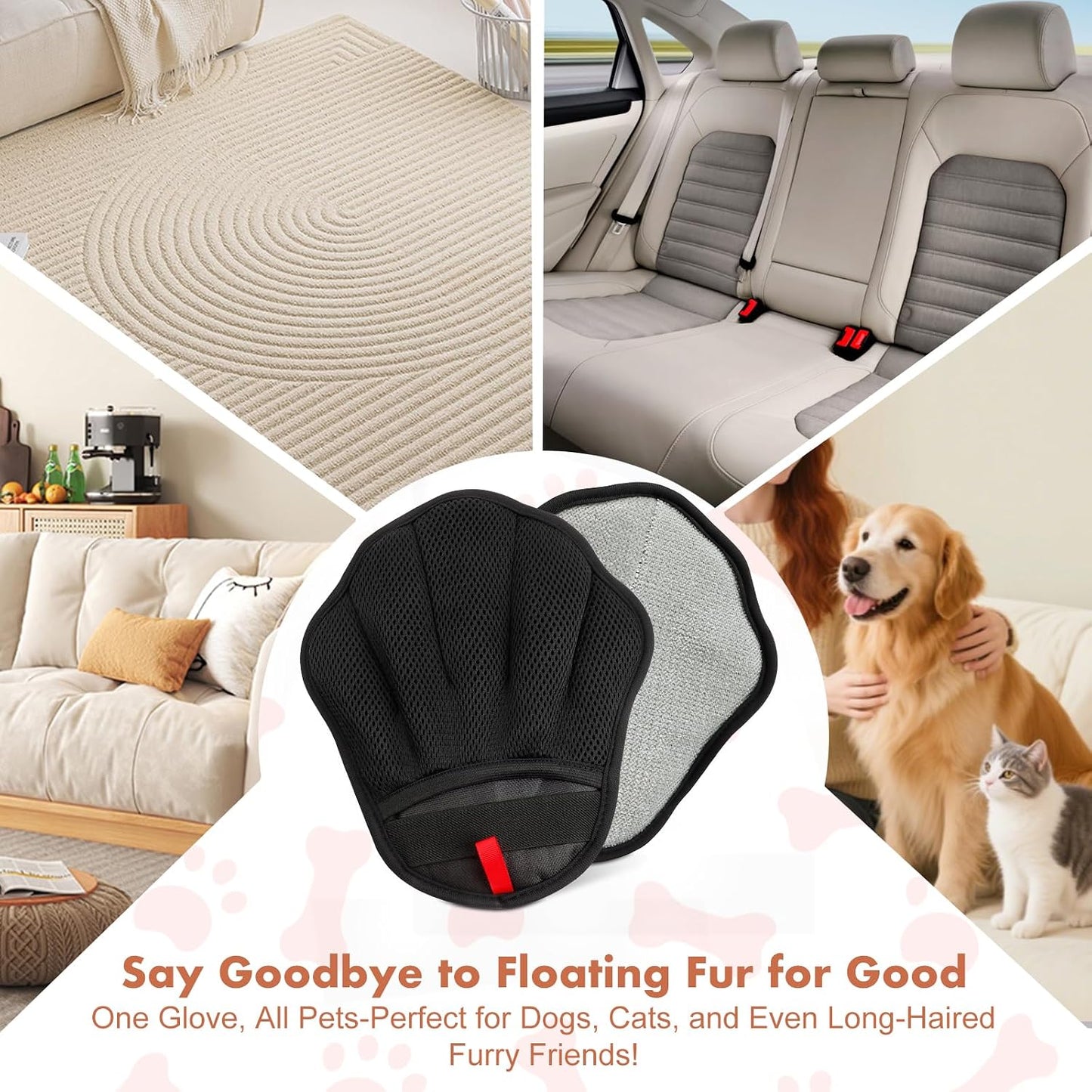 Static fur remover glove cleaning dog hair off carpet