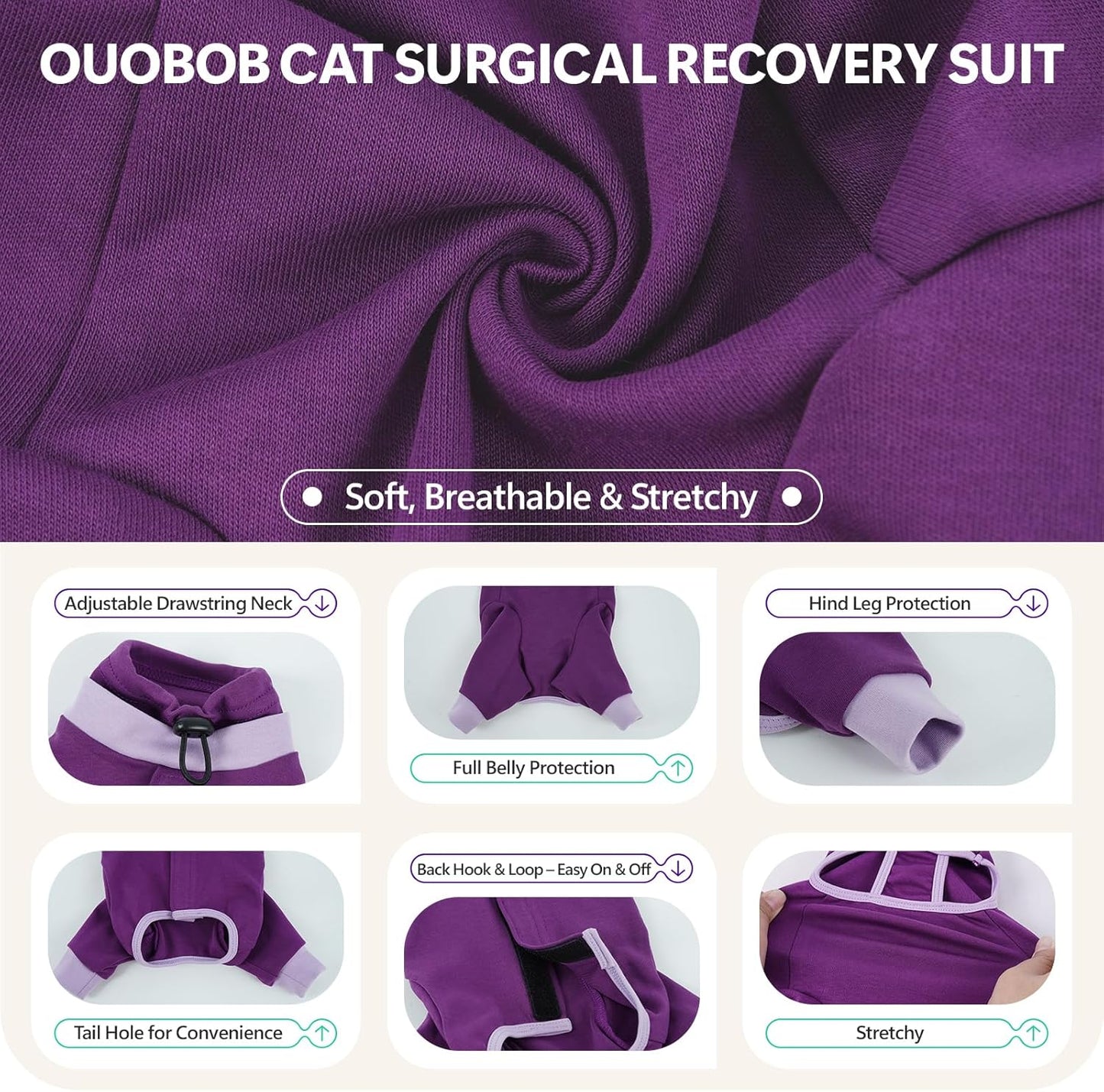 Side profile of kitten in protective spay recovery suit