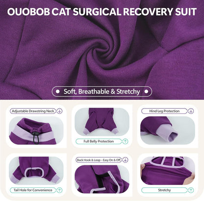 Side profile of kitten in protective spay recovery suit