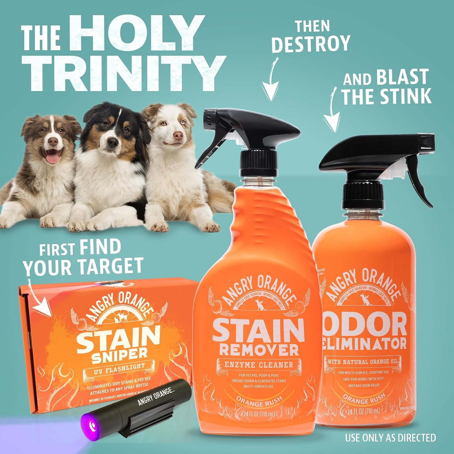Angry Orange pet stain remover kit application on a home living room couch