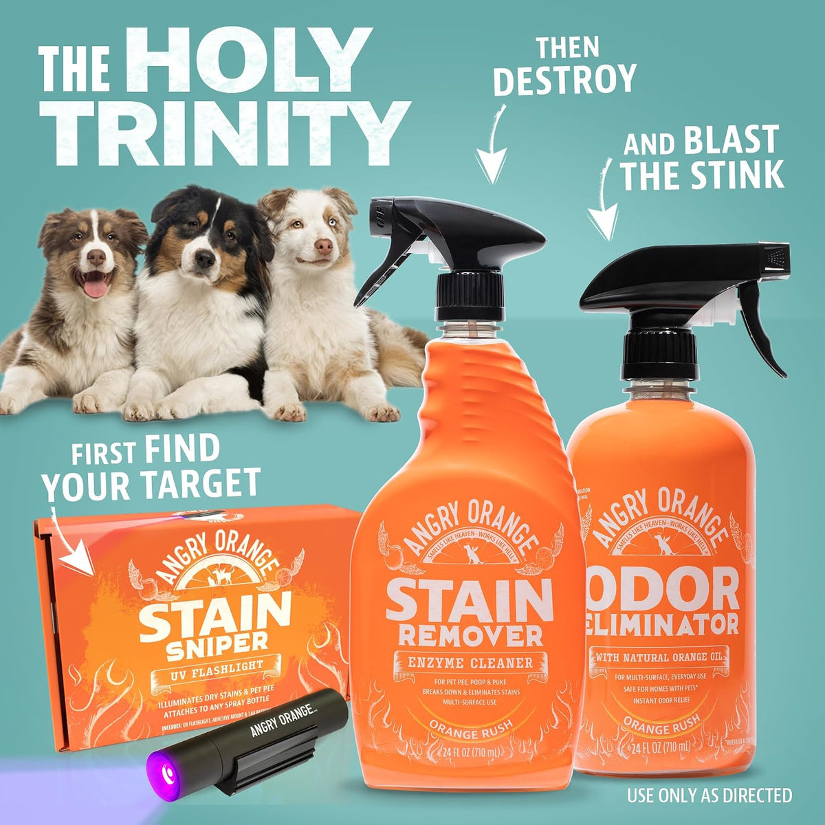 Angry Orange pet stain remover kit application on a home living room couch