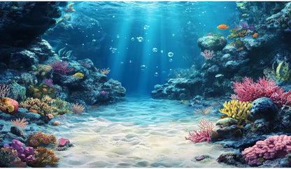 Riivvdise imported premium quality aquarium backdrop setup in a living room fish tank.