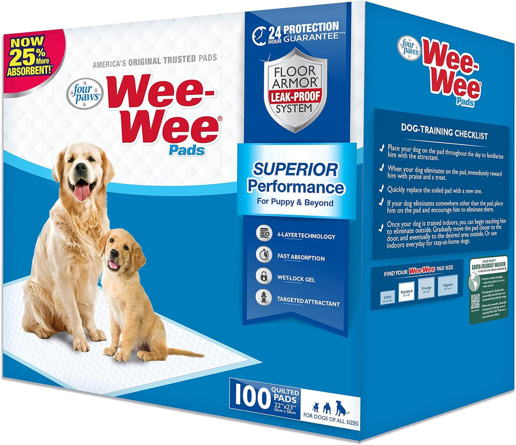 Four Paws Wee-Wee Superior Performance Unscented Pee Pads for Dogs & Puppies, Quilted Leak-Proof Dog Housebreaking Potty Training Floor Protection, 22" x 23", 100 Count - Image 11