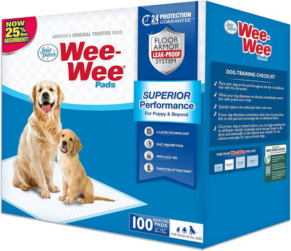 Four Paws Wee-Wee Superior Performance Unscented Pee Pads for Dogs & Puppies, Quilted Leak-Proof Dog Housebreaking Potty Training Floor Protection, 22" x 23", 100 Count - Image 11