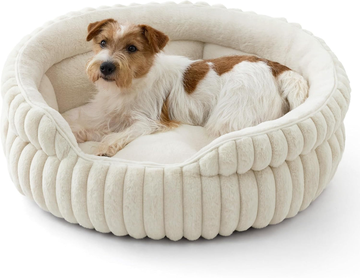 Bedsure ComfyFleece(TM) Cat Bed, Washable Round Cute Pet Beds for Indoor Cats, Super Soft Corduroy Kitten Bed with Anti-Slip Bottom, 20''x20''x8'', Cream - Image 12