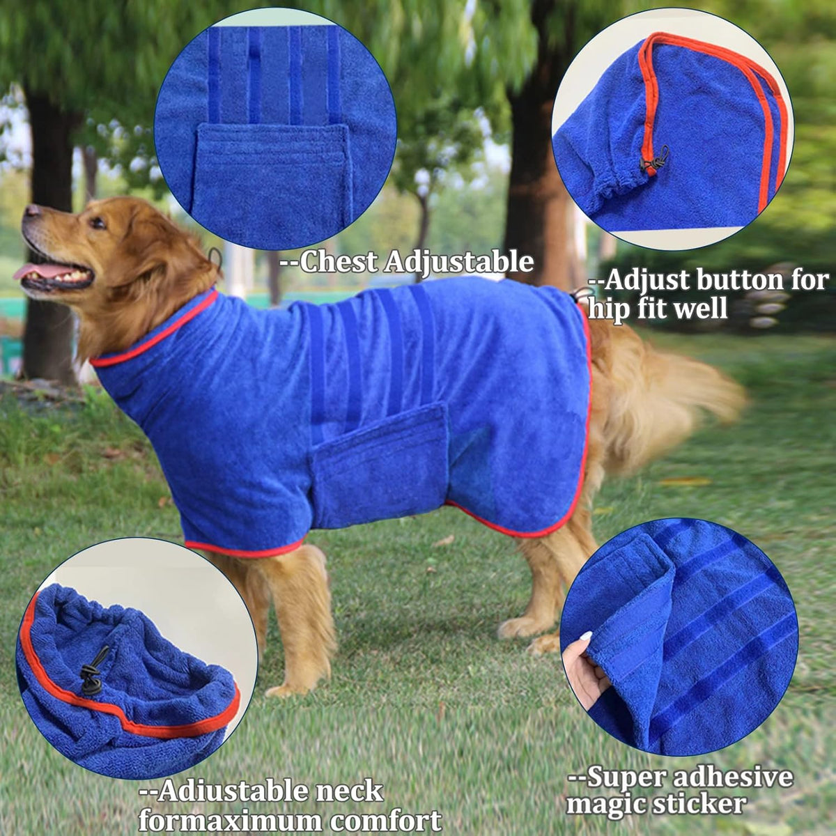 Adjustable neck collar detail on HhiMyOct dog drying coat