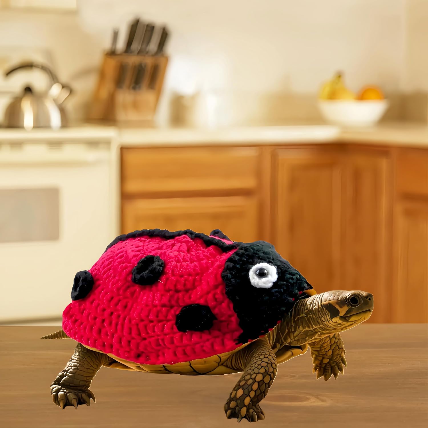Magnoloran knit pet apparel side profile on a medium tortoise.