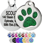 GoTags Paw Print Round Stainless Steel Pet Tag for Dogs and Cats, Personalized with 4 Lines of Custom Engraved ID Name and Number, in Stainless Steel and 15 Colors Small and Large, Glitter Blue - Image 14