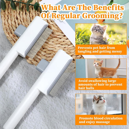 Dual pack of YBEATY white fine tooth grooming combs displayed together for cats and dogs.