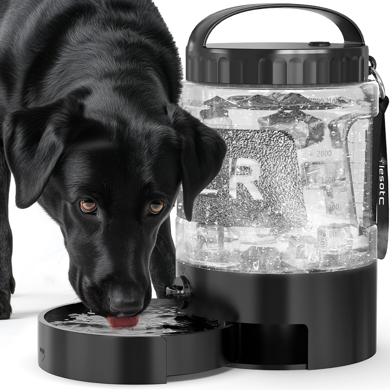 lesotc Portable Dog Water Bowl Dispenser - 77oz Travel Water Bottle with Pop-Out Drinking Bowl, No-Spill Design for Camping, Hiking & Car Rides - Keep Your Dog Hydrated Anywhere, Black - Image 10