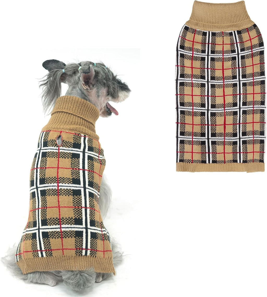 PUPTECK classic plaid dog sweater front view winter puppy knitwear