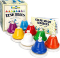 MiniArtis desk bells for kids showing the complete eight note colorful metal set arranged in a semicircle front view.