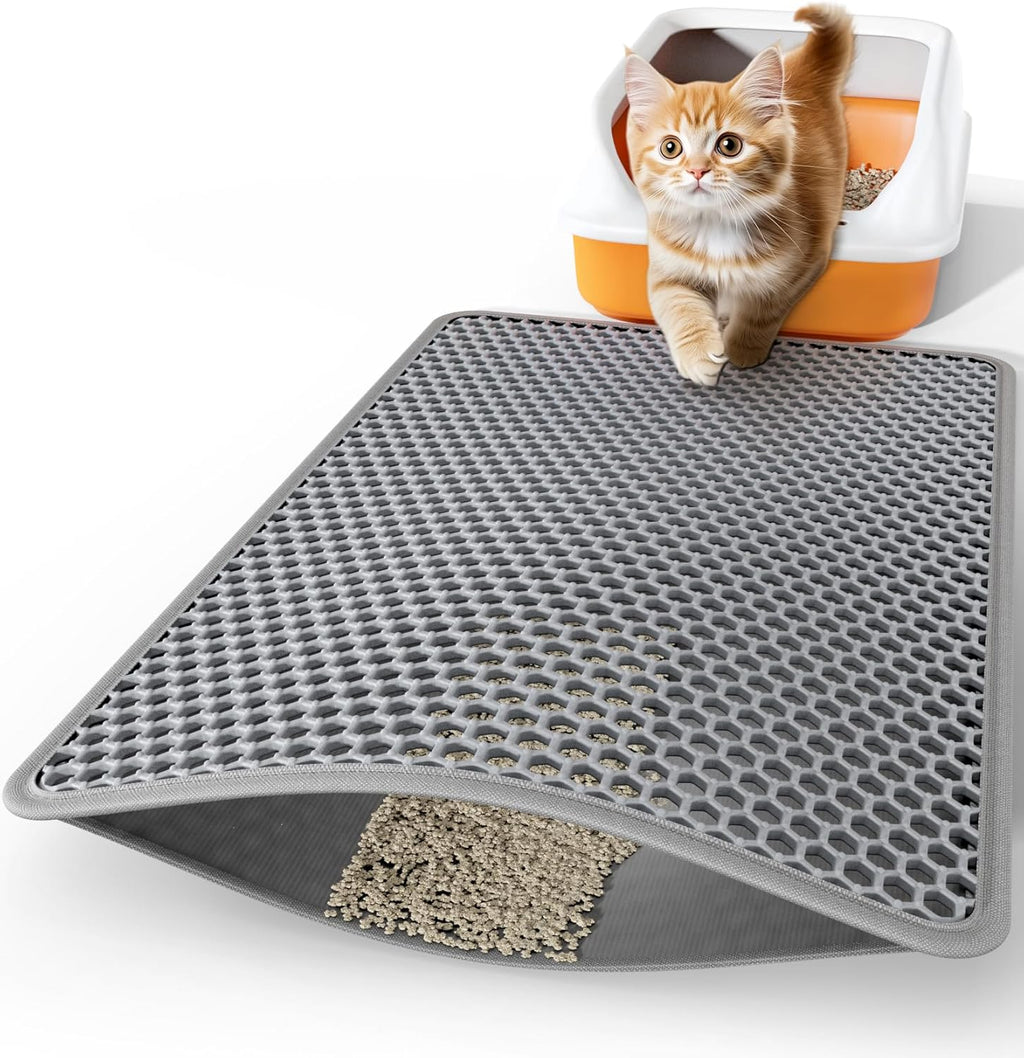 Powools Cat Litter Mat - 23.2" x 14.6" Small Litter Box Mat with Double Layers, Urine-Proof and Non-Slip Litter Trapping Mat, Easy to Clean Kitty Litter Mats for Floor, Scatter Control, Grey - Image 11