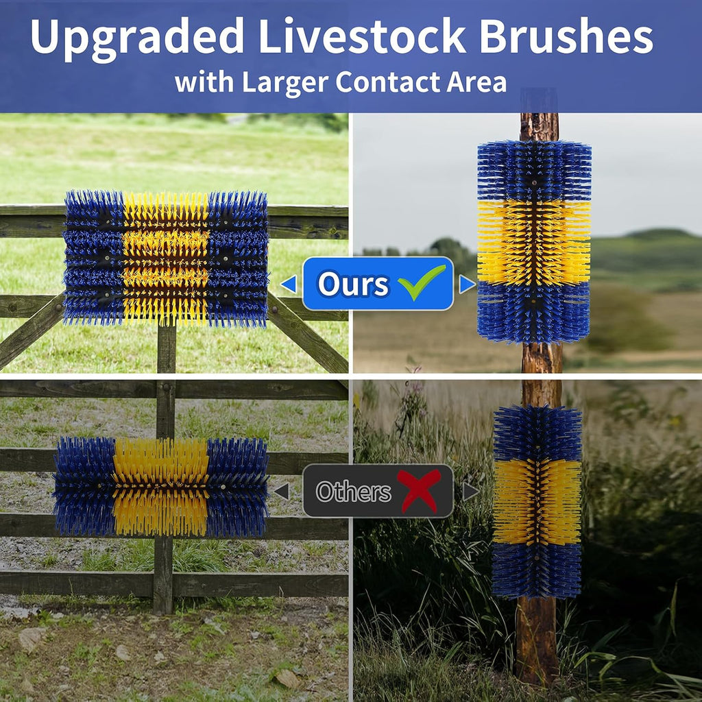 Close up of blue and yellow nylon bristles for cattle