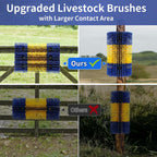 Close up of blue and yellow nylon bristles for cattle
