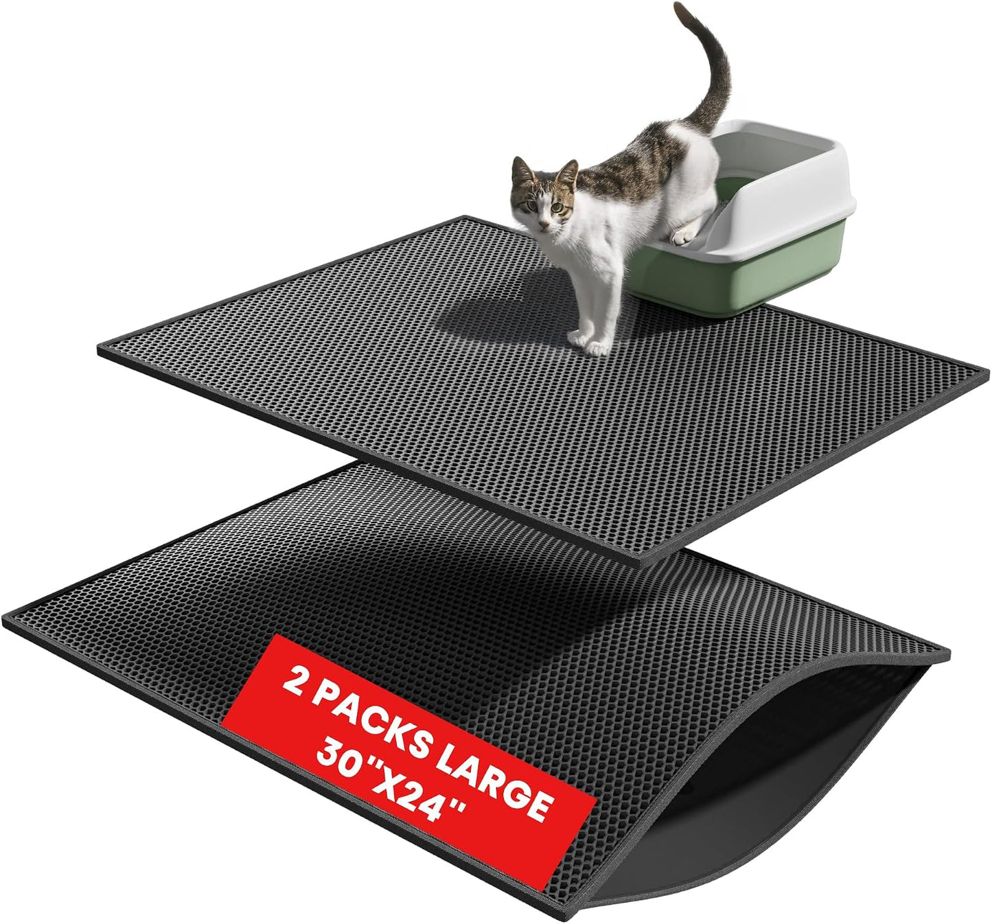 Pieviev 2 Packs Cat Litter Mat Double Layer Waterproof Urine Proof Trapping Mat (30''X24'', Gray) - Image 10