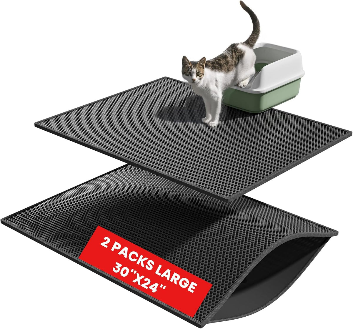 Pieviev 2 Packs Cat Litter Mat Double Layer Waterproof Urine Proof Trapping Mat (30''X24'', Gray) - Image 10