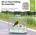 Bird Carrier Travel Cage - 304 Stainless Steel Portable Folding Bird Travel Cage with Parrot Feeder Cups & Standing Perch for Smaller Birds Conures Lovebird Cockatiel Parakeets (Green) - Image 8