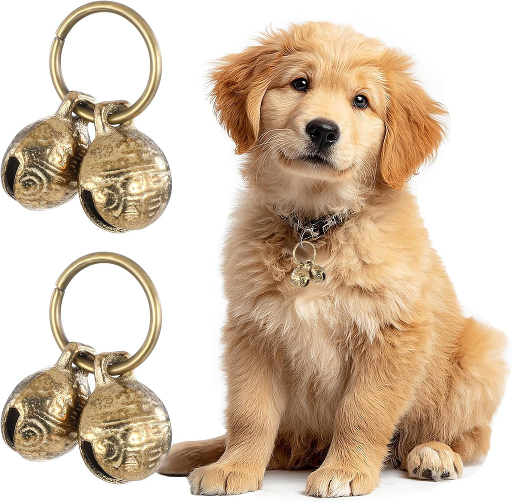 Styquenzer four piece brass collar bells package showcasing compact dimensions for cats.